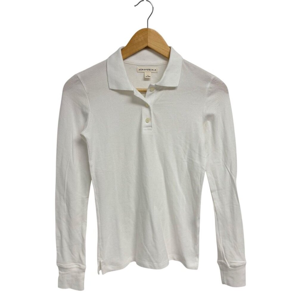 Aeropostale Junior polo shirt white long sleeve size S